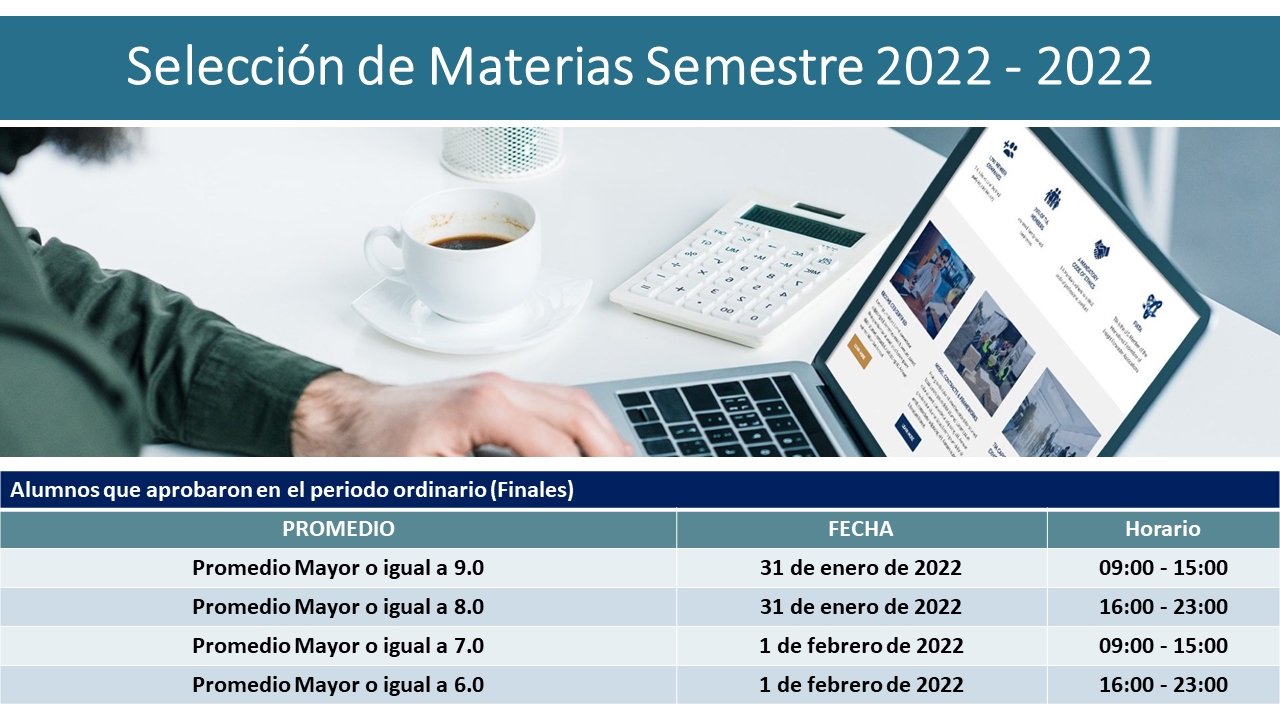 PRIMER PERIODO SELECCIÓN DE MATERIAS SEMESTRE 2022-2022